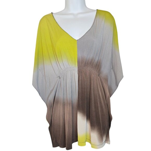 Worthington Size L Yellow Brown Green Batwing Pullover Blouse - Picture 1 of 6
